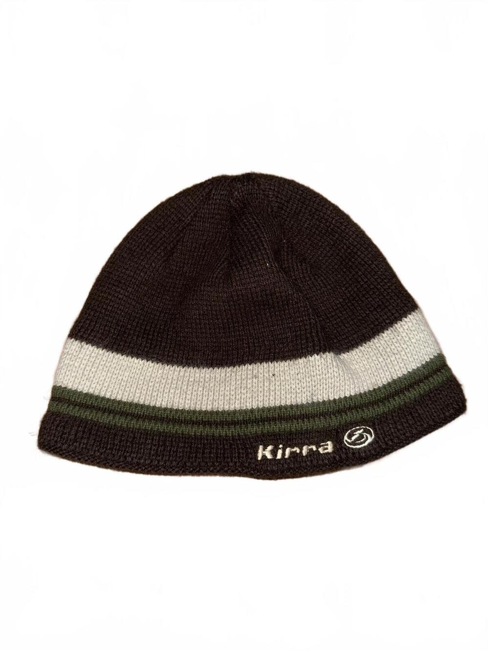 Rare Vintage Kirra Brown Knit Beanie Hat with Green & White Stripes